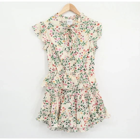 MISA Los Angeles Iliana Spring Ditsy Ruffled Mini Cotton Dress Sz XS NEW - Picture 1 of 8